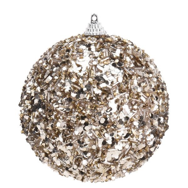 Χριστουγεννιάτικη Μπάλα με Χάντρες και Πούλιες Χρυσή (10cm)